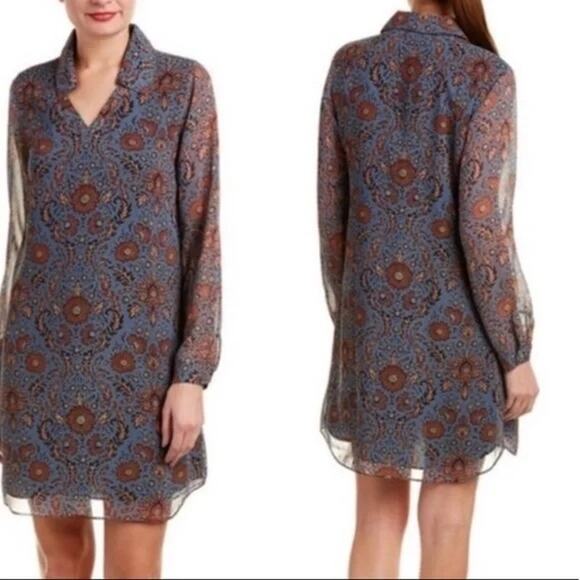 CAbi Women's sz. M Provincial Boho Collared Shift Moody Floral Dress Dusty Blue - Picture 1 of 7